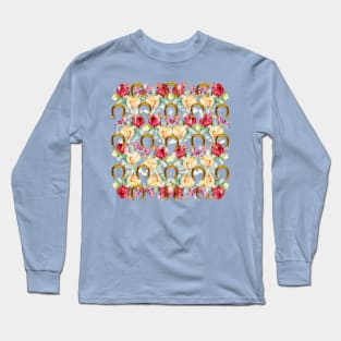 Pattern. Roses, Stars and Gold Horseshoes Long Sleeve T-Shirt